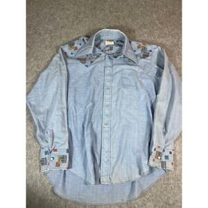 Vintage 90s Balfour Chambray Button Up Shirt Mens XL Blue Western Cowboy Ranch